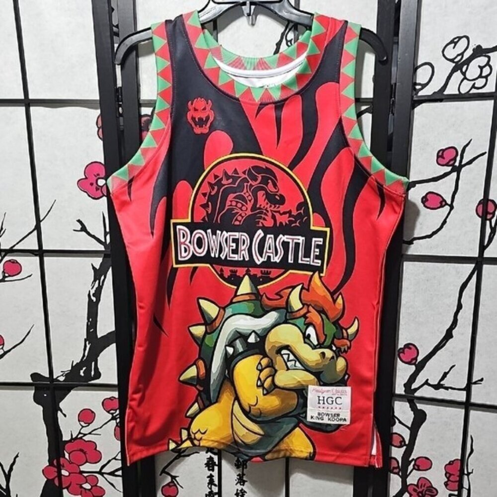 King Koopa Bowser Castle Graphic Basketball Jersey Size Small New